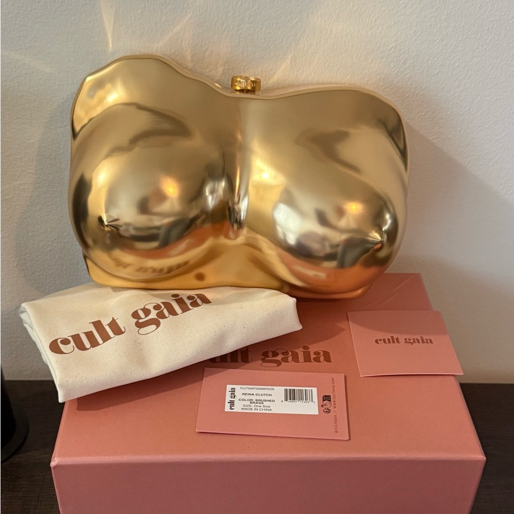 NIB | Cult Gaia Reina Clutch Bust Chest Sculptural in Brushed Brass $898